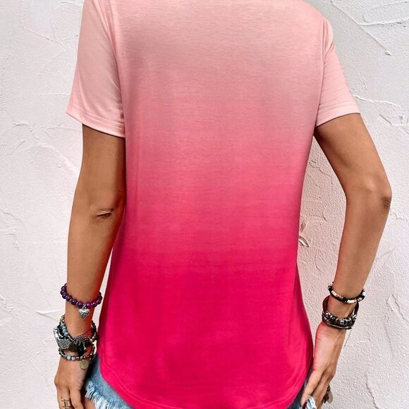 Pink Boho Womens Ombre Criss Cross Front Tee - Picture 2 of 5